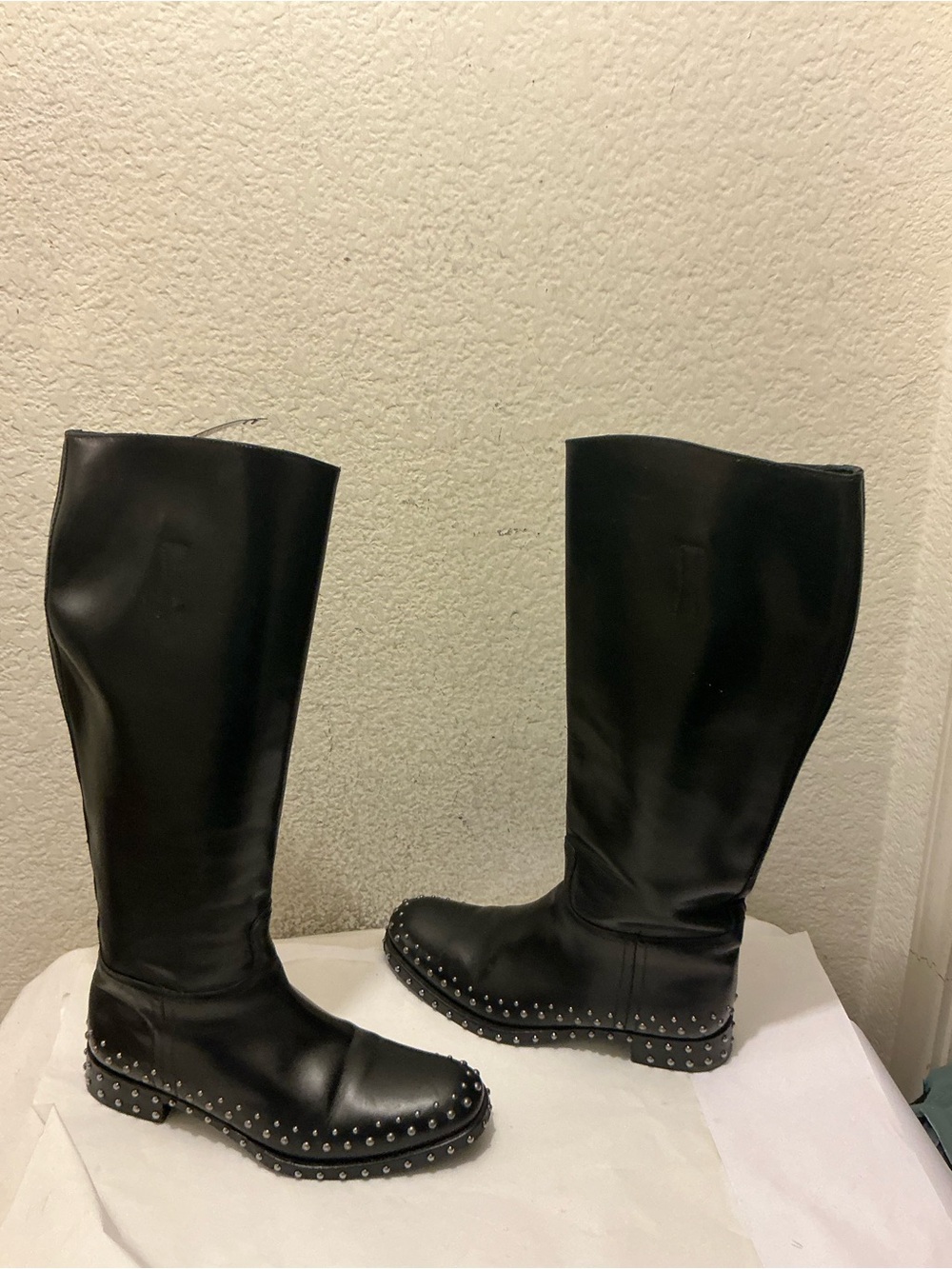 Prada Black Studded Knee-High Leather Boots
